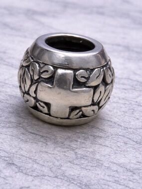 Cross Spacer Charm Silver Tone Floral Scroll European Bead Faith